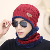2017 Winter Beanie Unisex (Women/Men) Fashion Solid Fur Wool Lining Thick Warm Knit Winter Hat Cap Scarf Sets Skullies Bonnet Scarf Sets