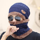2017 Winter Beanie Unisex (Women/Men) Fashion Solid Fur Wool Lining Thick Warm Knit Winter Hat Cap Scarf Sets Skullies Bonnet Scarf Sets