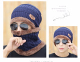 2017 Winter Beanie Unisex (Women/Men) Fashion Solid Fur Wool Lining Thick Warm Knit Winter Hat Cap Scarf Sets Skullies Bonnet Scarf Sets