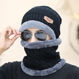 2017 Winter Beanie Unisex (Women/Men) Fashion Solid Fur Wool Lining Thick Warm Knit Winter Hat Cap Scarf Sets Skullies Bonnet Scarf Sets