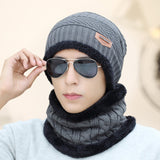 2017 Winter Beanie Unisex (Women/Men) Fashion Solid Fur Wool Lining Thick Warm Knit Winter Hat Cap Scarf Sets Skullies Bonnet Scarf Sets
