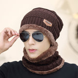 2017 Winter Beanie Unisex (Women/Men) Fashion Solid Fur Wool Lining Thick Warm Knit Winter Hat Cap Scarf Sets Skullies Bonnet Scarf Sets